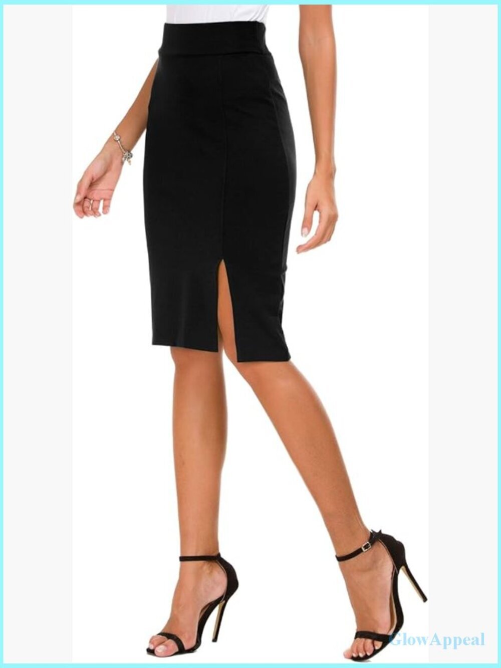 Knee-Length Stretch Pencil Skirt High Waisted Bodycon Midi Straight Skirt